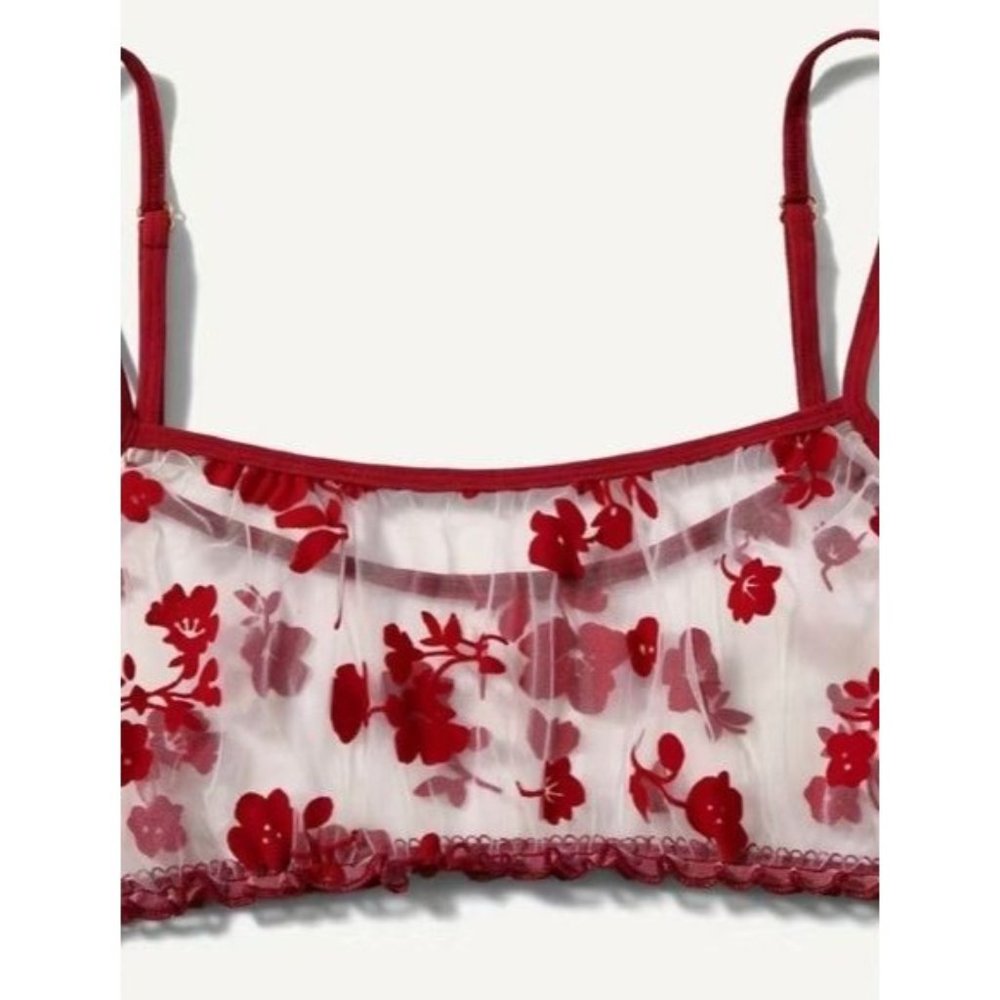 Sexy Floral Print Mesh Lingerie Set - Picture 3 of 5